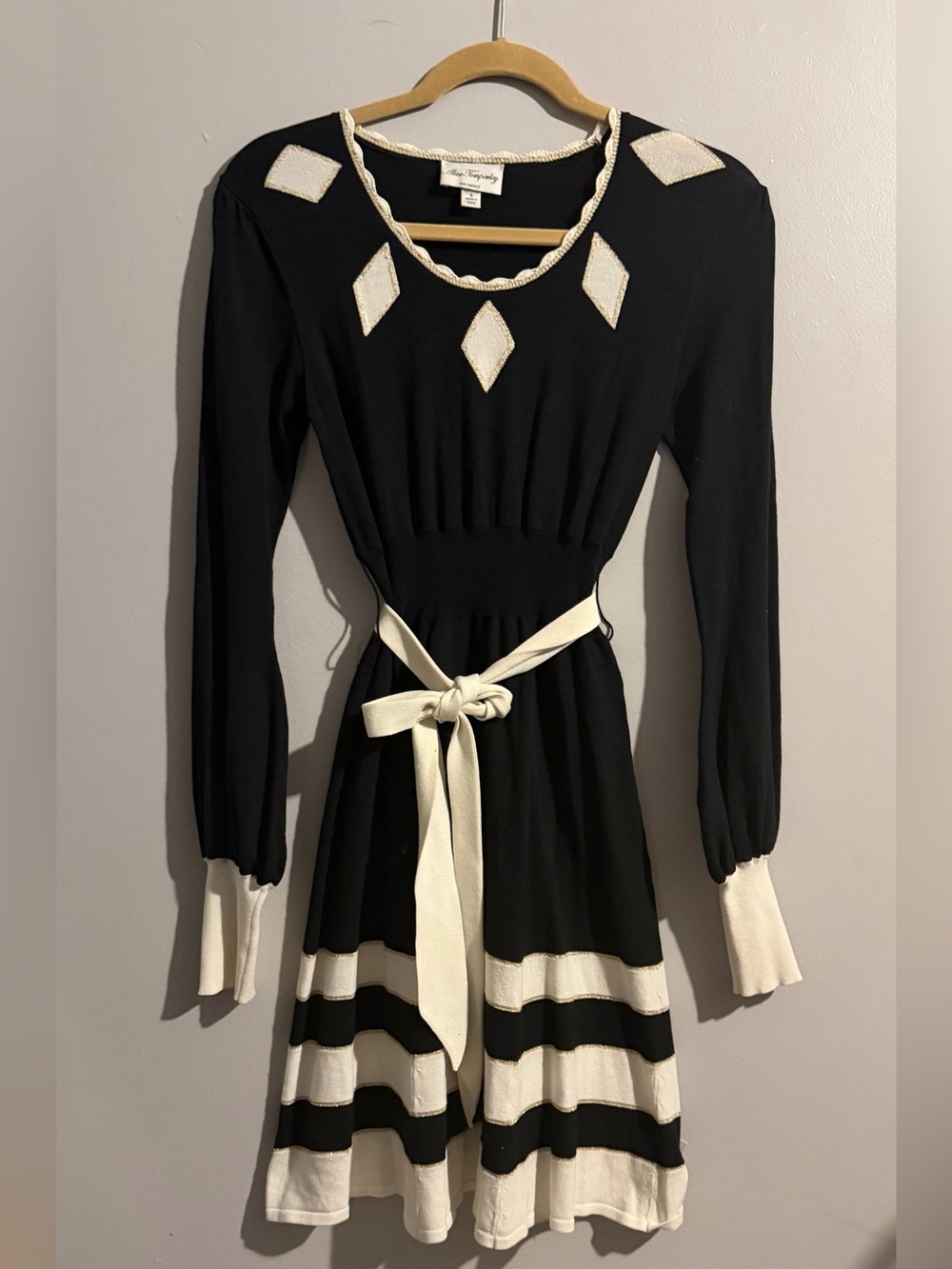 Alice Temperley for Target Black Ivory Gold Harlequin Sweater Belt Elegant Dress